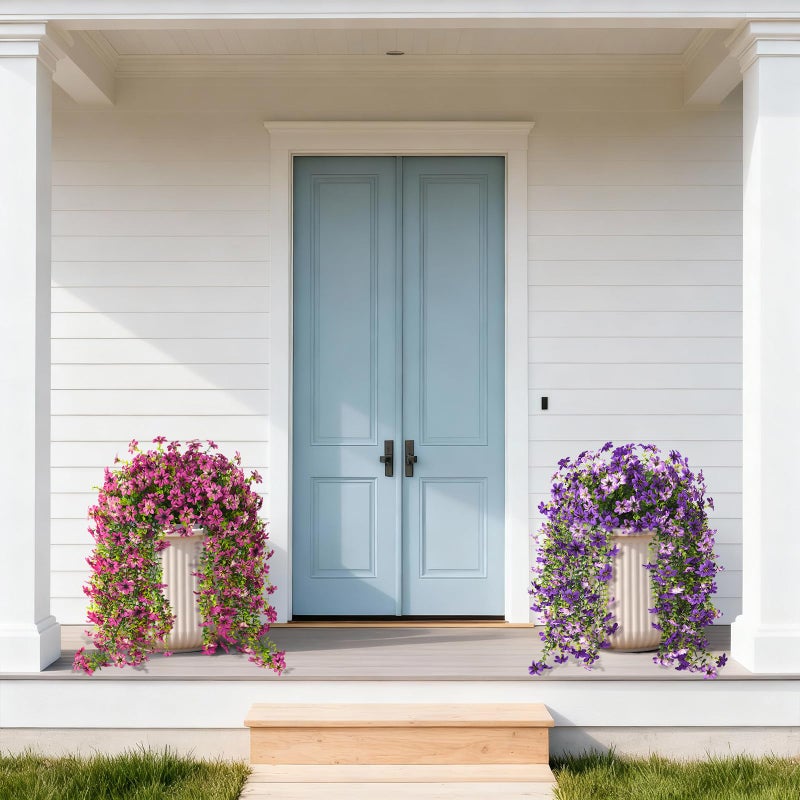 ZFProcess Artificial Hanging Flowers Plants for Outdoor Spring Decoration, 2PCS Faux Silk Daisy UV Resistant Look Real for Outside Home Indoor Planter Porch Garden Yard Decor(Light Purple Red) - Image 3