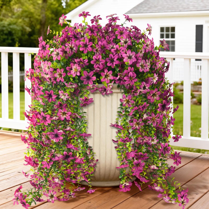ZFProcess Artificial Hanging Flowers Plants for Outdoor Spring Decoration, 2PCS Faux Silk Daisy UV Resistant Look Real for Outside Home Indoor Planter Porch Garden Yard Decor(Light Purple Red) - Image 1