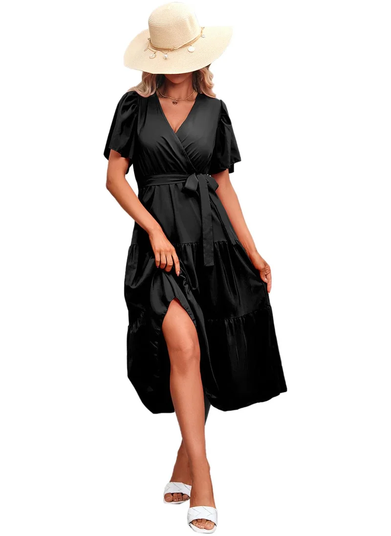 يونيكي Black Solid Fit & Flare Dress