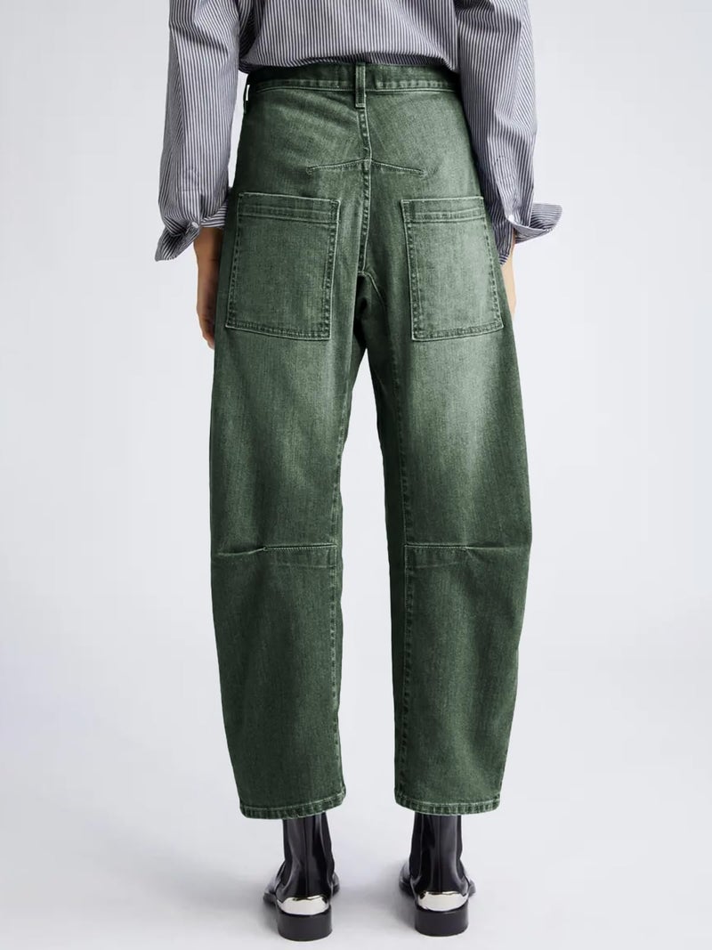 PLNOTME Womens Baggy Barrel Horseshoe Jeans High Waisted Wide Leg Vintage Denim Pants with Front Pockets Army Green - Image 2