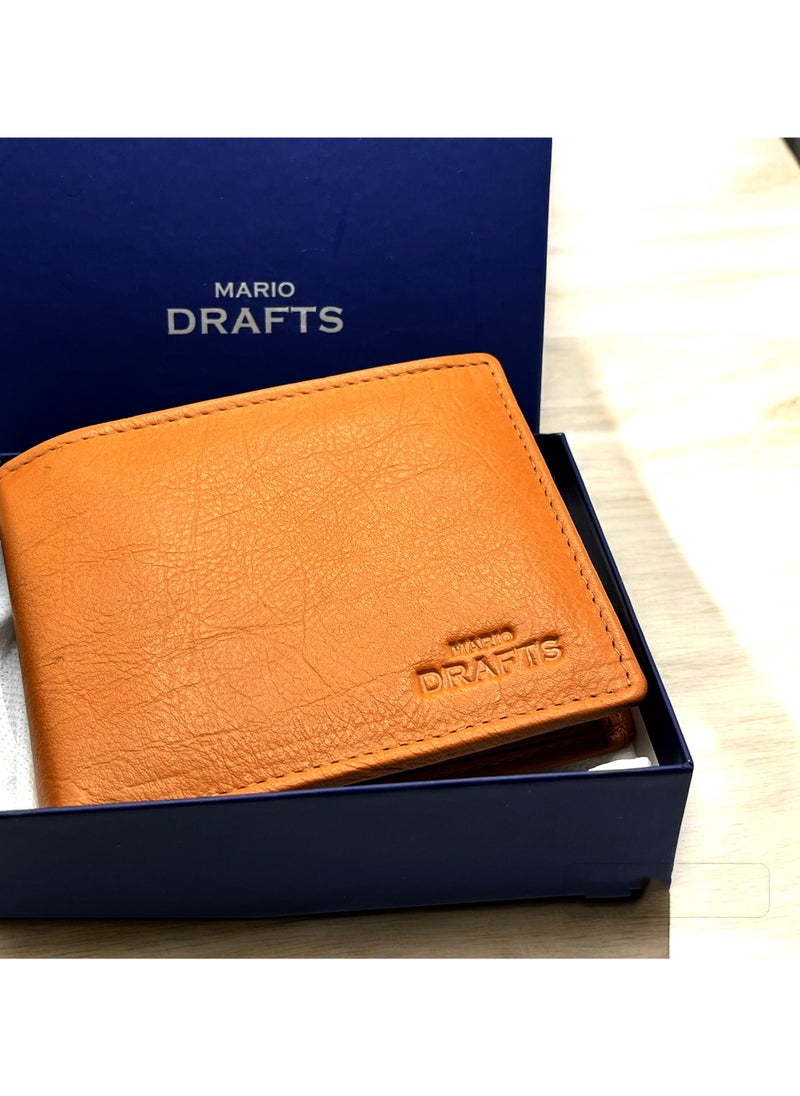 MARIO DRAFTS - Mario Drafts Genuine Leather Bifold Wallet, Tan - Image 1