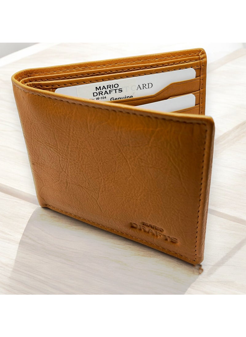 MARIO DRAFTS - Mario Drafts Genuine Leather Bifold Wallet, Tan - Image 1