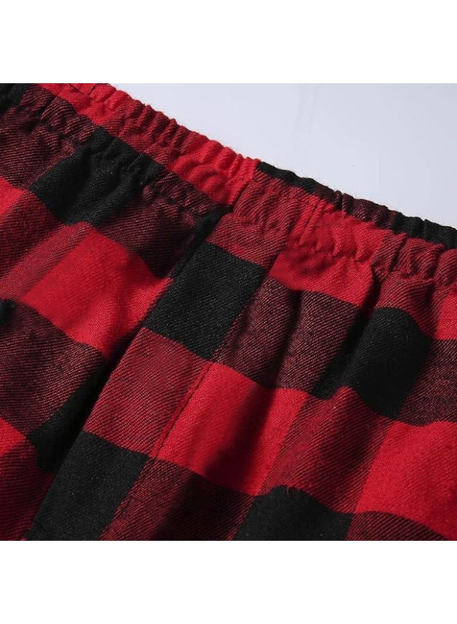 بنطلون بيجامة منقوش باللونين الأحمر والأسود، بنطلون بيجامة منقوش، ملابس نوم، بنطلون استرخاء، بنطلون بيجامة برباط، قيعان بيجامات مع جيوب وأزرار - Image 4