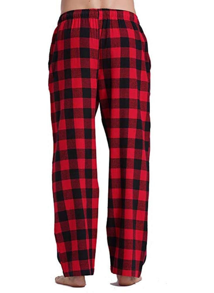 بنطلون بيجامة منقوش باللونين الأحمر والأسود، بنطلون بيجامة منقوش، ملابس نوم، بنطلون استرخاء، بنطلون بيجامة برباط، قيعان بيجامات مع جيوب وأزرار - Image 2