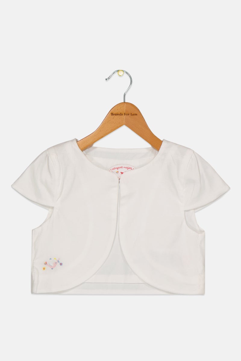 Sergent Major Toddlers Girl Embroidered Short Sleeve Tops, White - Image 1