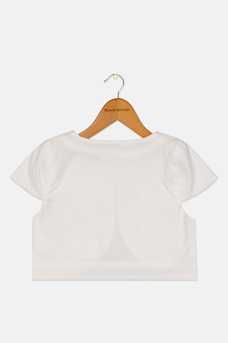 Sergent Major Toddlers Girl Embroidered Short Sleeve Tops, White - Image 2