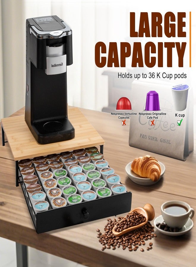 ROWISE Bamboo Coffee Pod Drawer Holder for K Cups, Coffee Capsule Organizer for Home Office, Kitchen, 36 Pods Capacity - Image 2