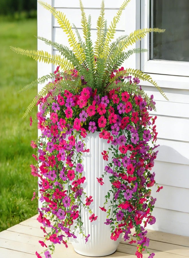 Hrobek Artificial Fake Hanging Flowers Plants for Outdoor Spring Decoration,3 PCS Faux Silk Daisy with Boston Ferns,UV Resistant Look Real for Outside Home Indoor Planter Porch Patio Balcony Yard Decor - Image 1