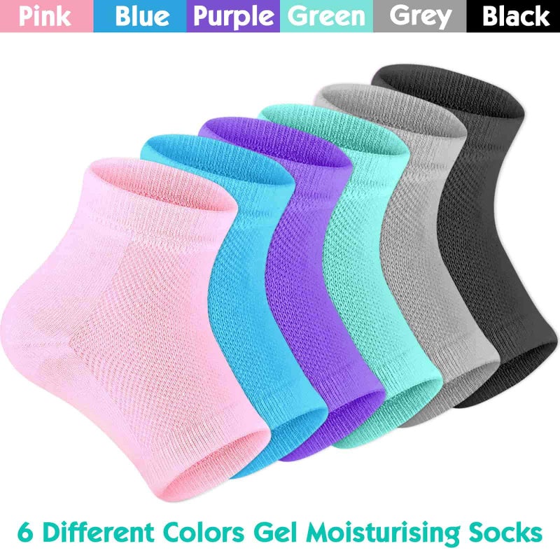 Selizo 6 Pairs Heel Moisturizing Socks Open Toe Socks Cracked Gel Heel Socks Foot Toeless Heel Repair Socks for Women Dry Hard Cracked Feet, 6 Colors - Image 2