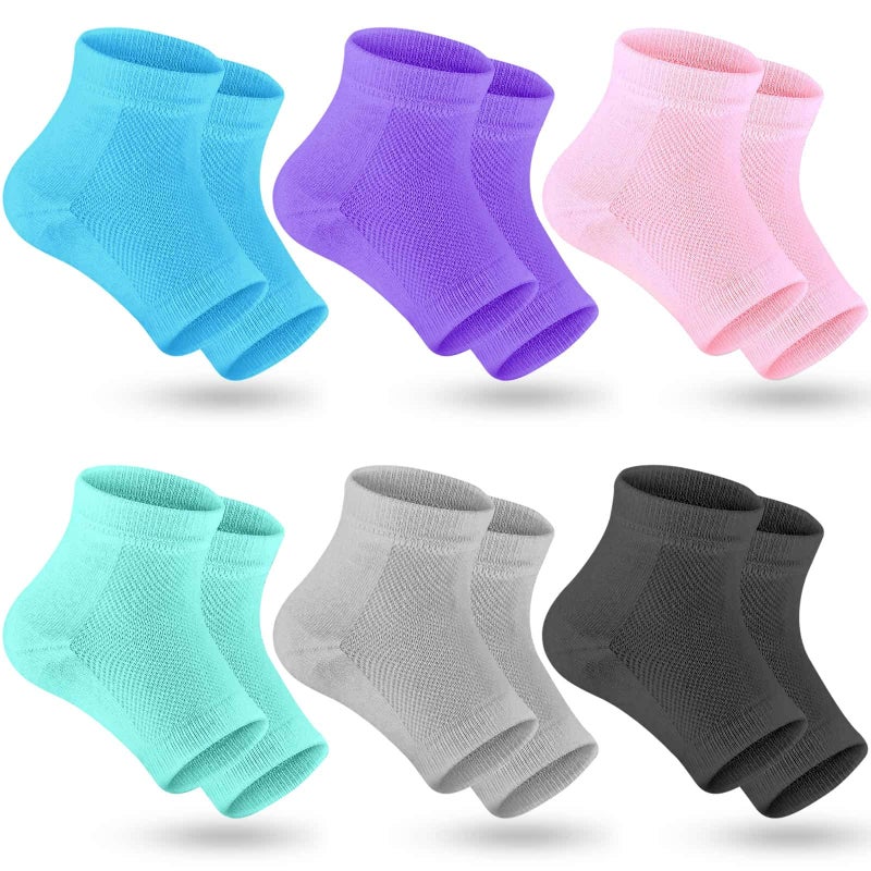 Selizo 6 Pairs Heel Moisturizing Socks Open Toe Socks Cracked Gel Heel Socks Foot Toeless Heel Repair Socks for Women Dry Hard Cracked Feet, 6 Colors - Image 1