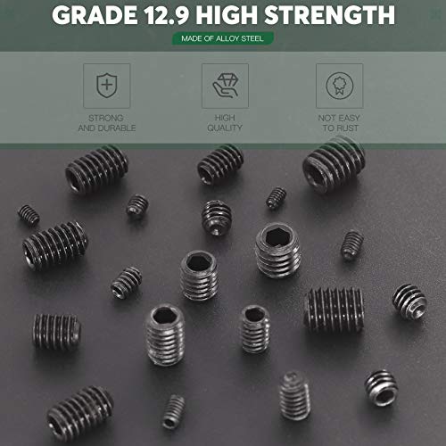 Keadic 236Pcs Internal Hex Drive Cup-Point Screws Assortment Kit, 10 Sizes Alloy Steel Hex Socket Set Cap Point Grub Screws, Socket Head Cap Screws Grub Screws, Black (1/8" to 3/8") - Image 3