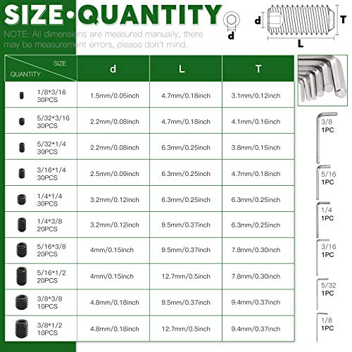 Keadic 236Pcs Internal Hex Drive Cup-Point Screws Assortment Kit, 10 Sizes Alloy Steel Hex Socket Set Cap Point Grub Screws, Socket Head Cap Screws Grub Screws, Black (1/8" to 3/8") - Image 2