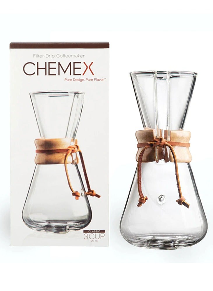 Chemex 3 Cup Classic Coffee Maker, Borosilicate Glass with A Polished Wood Collar and Leather Tie - 15oz - Image 1