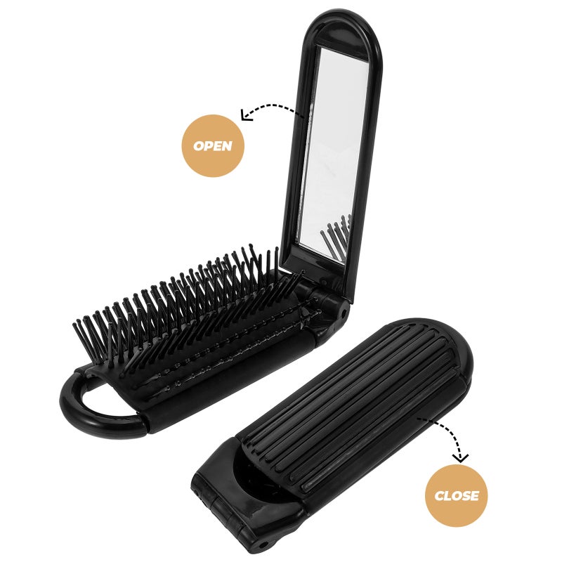 Portable Hair Brush, Collapsible for Easy Travel Use, Integrated Mirror for Quick Touchups - Image 3