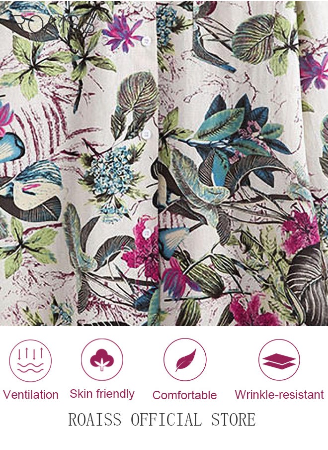 roaiss - Ladies Stylish Lapel Shirt for Daily Commute Single Breasted Long Sleeve Top with Simple Design and Loose Fit Featuring a Beautiful Floral Pattern - Image 1