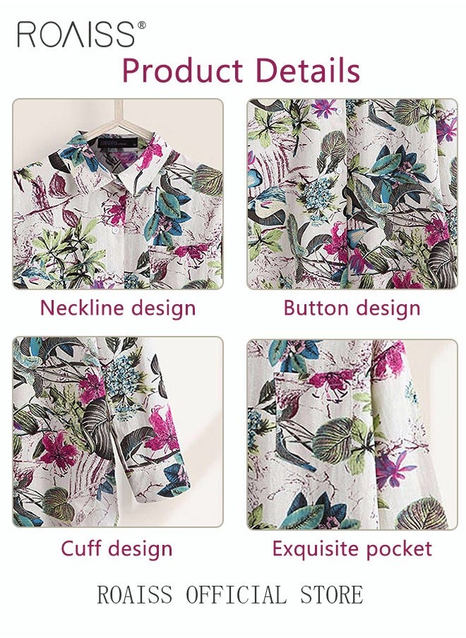 roaiss - Ladies Stylish Lapel Shirt for Daily Commute Single Breasted Long Sleeve Top with Simple Design and Loose Fit Featuring a Beautiful Floral Pattern - Image 1