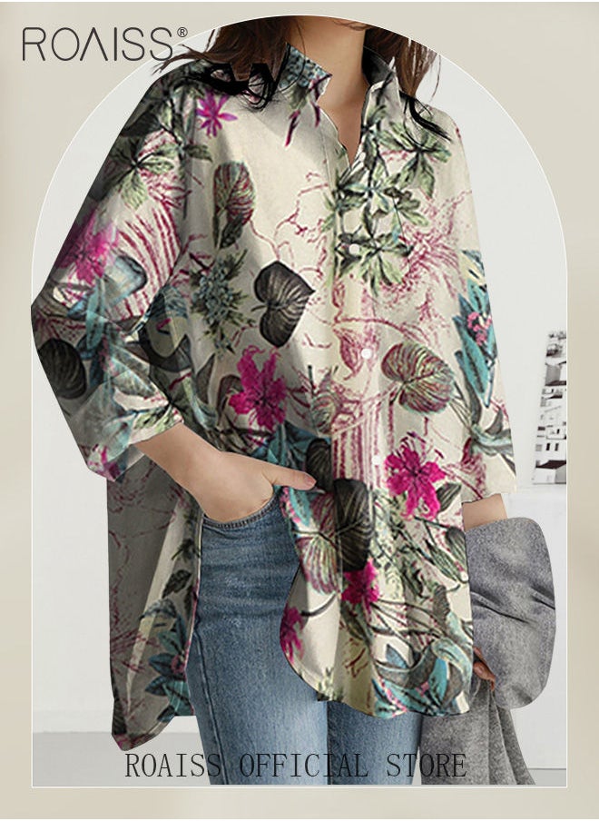 Ladies Stylish Lapel Shirt for Daily Commute Single Breasted Long Sleeve Top with Simple Design and Loose Fit Featuring a Beautiful Floral Pattern - pzsku/Z0E557F21C96D52F24388Z/45/_/1691370575/6a63f7e6-688c-457c-aa28-8d9b55236aec