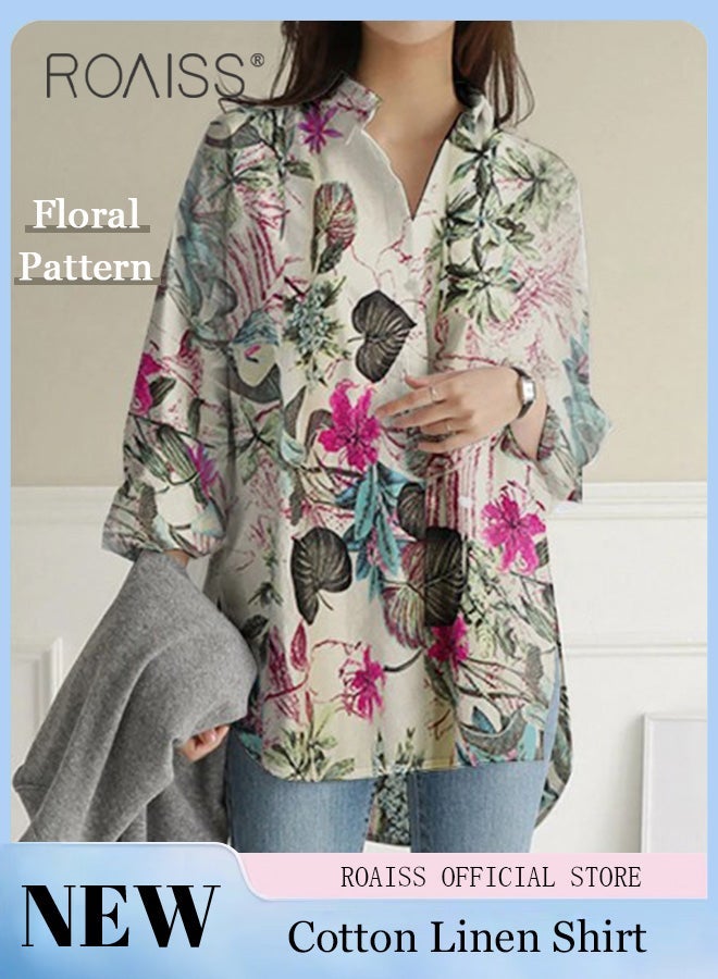 roaiss Ladies Stylish Lapel Shirt for Daily Commute Womens Long Sleeve Top with Simple Design and Loose Fit Featuring a Beautiful Floral Pattern - Image 4
