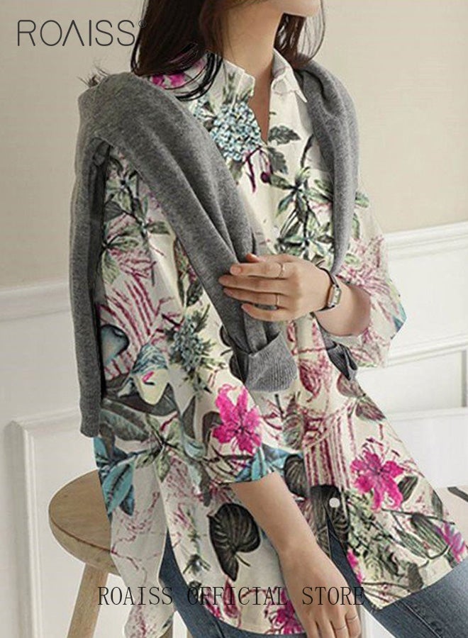 roaiss Ladies Stylish Lapel Shirt for Daily Commute Womens Long Sleeve Top with Simple Design and Loose Fit Featuring a Beautiful Floral Pattern - Image 5