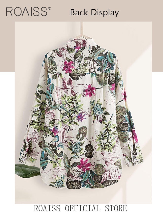 roaiss Ladies Stylish Lapel Shirt for Daily Commute Womens Long Sleeve Top with Simple Design and Loose Fit Featuring a Beautiful Floral Pattern - Image 3