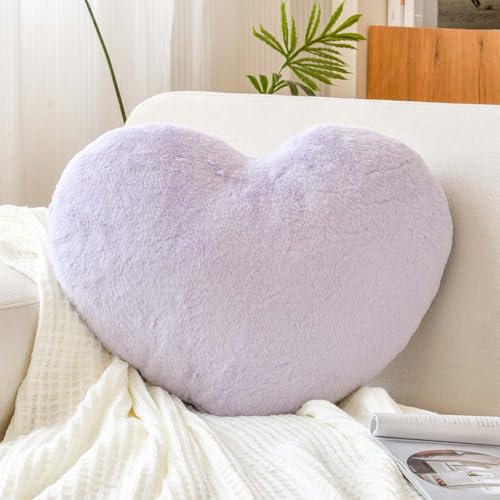 XVTRU Lavender Heart Pillows Cute Heart Decorative Pillow Heart Shaped Throw Pillows for Bed Faux Rabbit Fur Plush Hoom Decor Pillow Cushion for Chair Sofa Living Room Mini 129 x 98