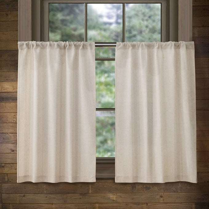 LINEN KITCHEN CURTAINS 36 INCH LENGTH RUSTIC FARMHOUSE CRUDE SHORT CAFE CURTAINS ROD POCKET TIERS FOR SMALL WINDOW BATHROOM BASEMENT NATURAL 2 PANELS