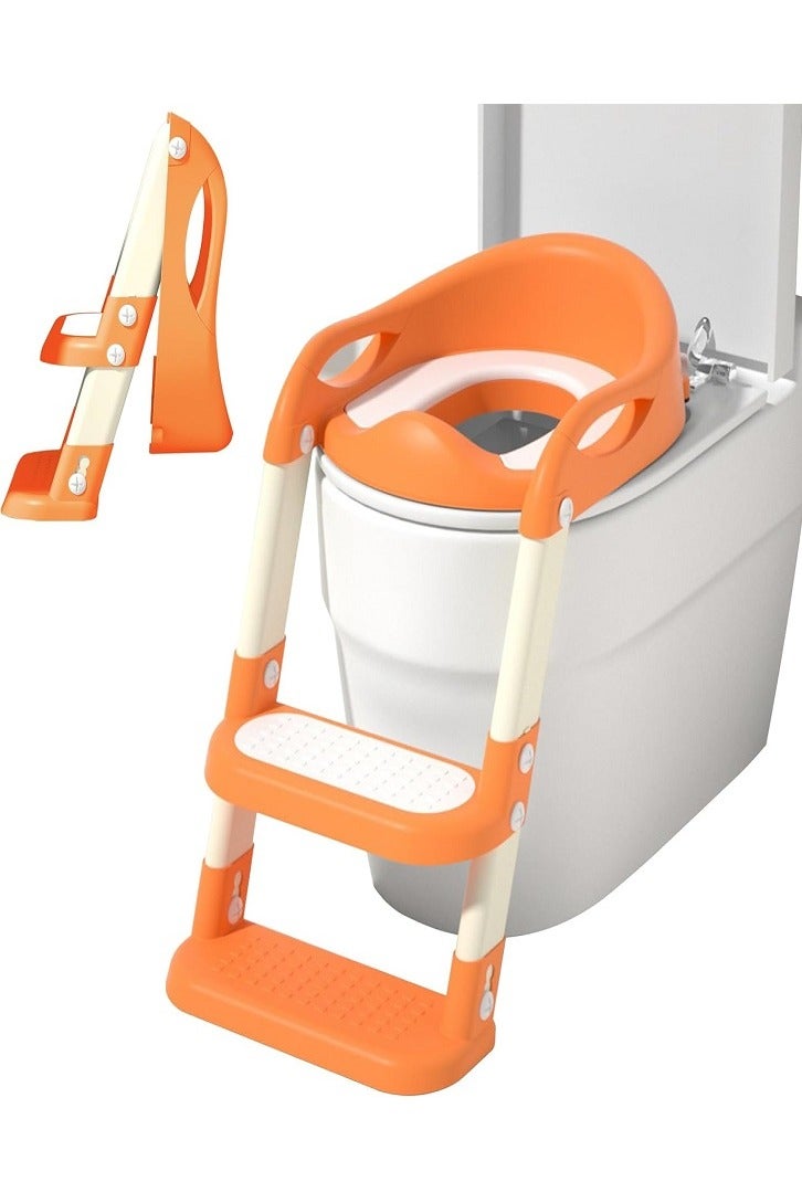 بوتي ترينينج مقعد تدريب على استخدام المرحاض مع سلم، مرحاض سلم قابل للطي للأطفال، واقي من الرذاذ، قاعدة مريحة غير قابلة للانزلاق (برتقالي) - Image 1