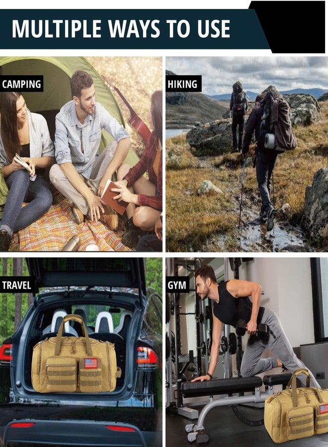 ATRIPACK Tactical Gym Bag for Men，50L Large 3 in 1 Sports Duffle Bag with Shoes Compartment for Travel,Water Resistant Travel Backpack Weekender Overnight Bag with Wet Pocket for Women, Brown, Medium, Tactical - Image 2
