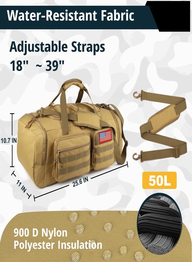 ATRIPACK Tactical Gym Bag for Men，50L Large 3 in 1 Sports Duffle Bag with Shoes Compartment for Travel,Water Resistant Travel Backpack Weekender Overnight Bag with Wet Pocket for Women, Brown, Medium, Tactical - Image 4