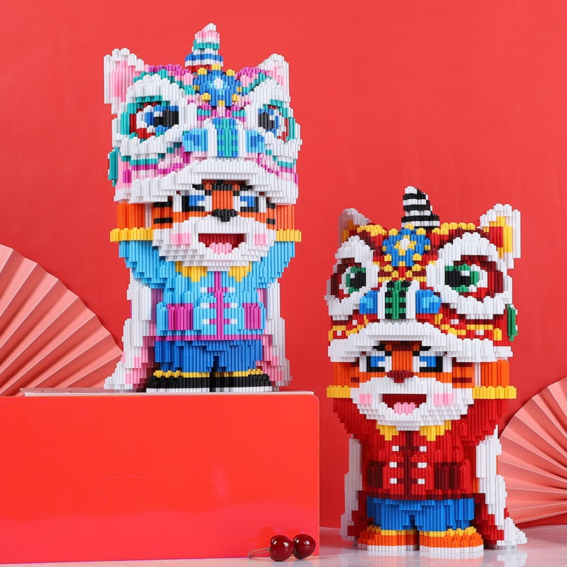 National Tide Chinese Style Micro Particle Assembled Lion Dance Toy Children'S Gift Assembled Compatible With Lego New Year Lion Dance Building Blocks - Image 4