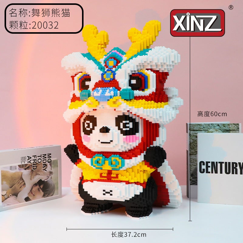 National Tide Chinese Style Micro Particle Assembled Lion Dance Toy Children'S Gift Assembled Compatible With Lego New Year Lion Dance Building Blocks - Image 3