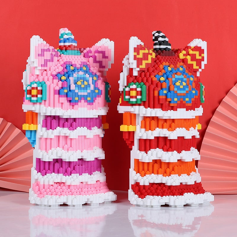 National Tide Chinese Style Micro Particle Assembled Lion Dance Toy Children'S Gift Assembled Compatible With Lego New Year Lion Dance Building Blocks - Image 5