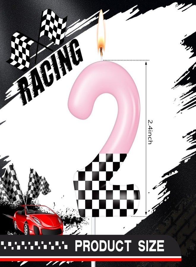 MTLEE Racing Car Birthday Number Candle Race Car Theme Cake Topper Truck Themed Birthday Supplies Decorations Red Black White Checkered Candles(Pink and Checkered,Number 2) - Image 2