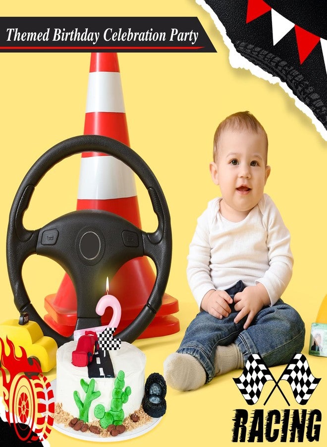 MTLEE Racing Car Birthday Number Candle Race Car Theme Cake Topper Truck Themed Birthday Supplies Decorations Red Black White Checkered Candles(Pink and Checkered,Number 2) - Image 5