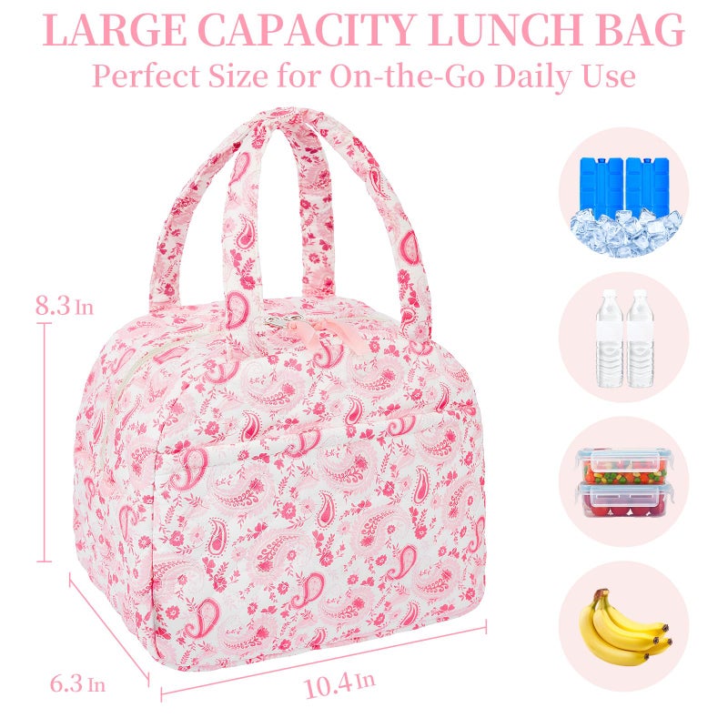 WOBAGMEN Quilted Lunch Box for Women,Lunch Box for Teen Girls,Cute Lunch Bags for Work, School,Office,Picnic,Travel (peisili) - Image 2