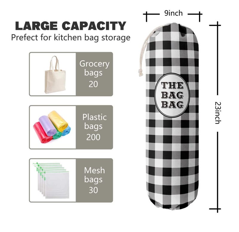 HiLus Black White Buffalo Check Plaid Grocery Bags Holder Organizer For Shopping Bags，Wall Mount Plastic Bags Storage Container Dispensers, Kitchen Housewarming Gifts For Women Family Friends Grandma Mom - Image 2