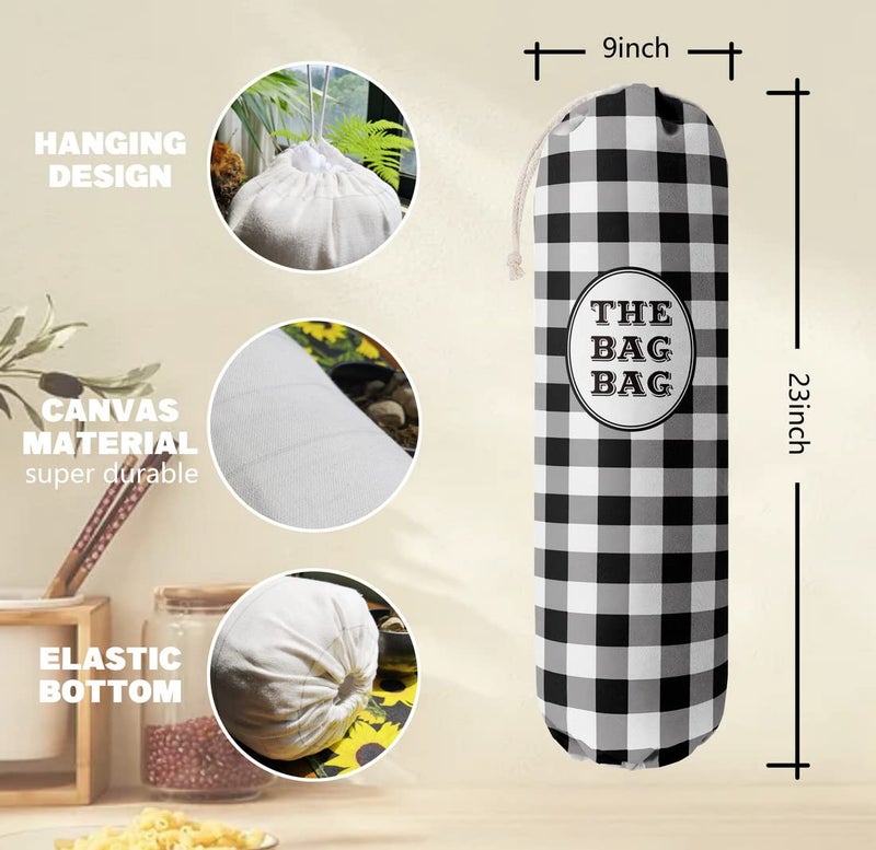 HiLus Black White Buffalo Check Plaid Grocery Bags Holder Organizer For Shopping Bags，Wall Mount Plastic Bags Storage Container Dispensers, Kitchen Housewarming Gifts For Women Family Friends Grandma Mom - Image 3