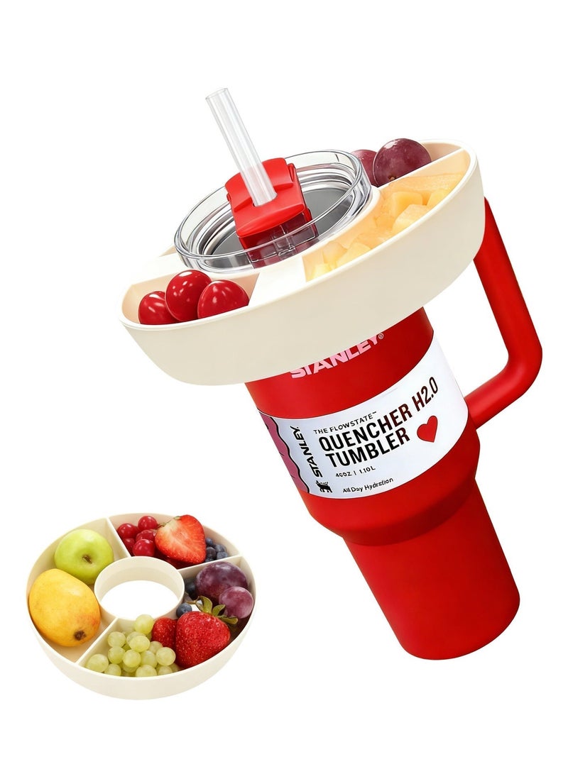 Stanley 40oz Stainless Steel Insulated Tumbler + 3-Compartment Snack Tray Set | Leak-Resistant Lid, Reusable Straw, Fits Car Cup Holders, Perfect for Travel, Sports & Movie Nights (Red + White) - Image 4