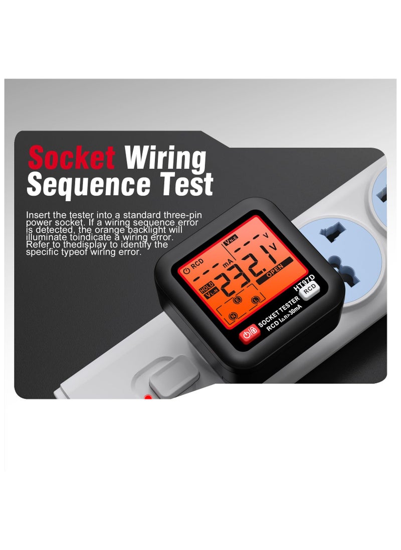 SYOSI - GFCI Electrical Outlet Tester with LCD Display, Receptacle Detector, Electric Voltage Tester for Standard 3-Wire 260V AC Voltage Socket Checker, 6 Visual Indicators/Wiring Legend for Home - Image 1