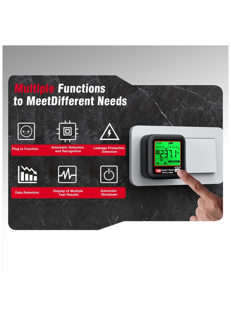 SYOSI - GFCI Electrical Outlet Tester with LCD Display, Receptacle Detector, Electric Voltage Tester for Standard 3-Wire 260V AC Voltage Socket Checker, 6 Visual Indicators/Wiring Legend for Home - Image 1