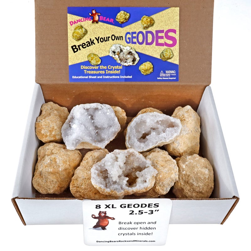 DANCING BEAR 8 XL Break Your Own Geodes, (2.5-3.5") 90% Hollow, Crack Open & Discover Amazing Surprise Crystals Inside! Educational Info and Instructions Included, Fun Party Favors & Prizes - Image 3