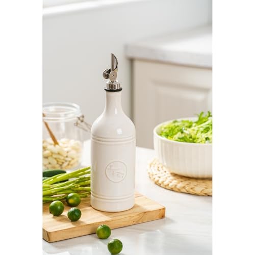 MIKIGEY Olive Oil Dispenser Bottle with Spout, 18 oz Ceramic Oil Dispensers for Kitchen, Opaque Cruet, EVOO & Vinegar Bottle with Automatic Stainless Steel Pourer, Pack of 1 - Image 4