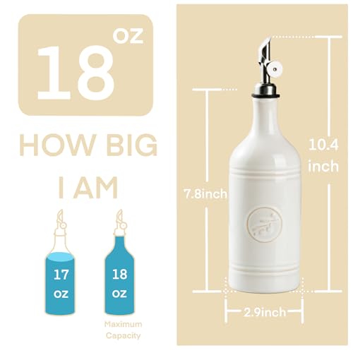 MIKIGEY Olive Oil Dispenser Bottle with Spout, 18 oz Ceramic Oil Dispensers for Kitchen, Opaque Cruet, EVOO & Vinegar Bottle with Automatic Stainless Steel Pourer, Pack of 1 - Image 5