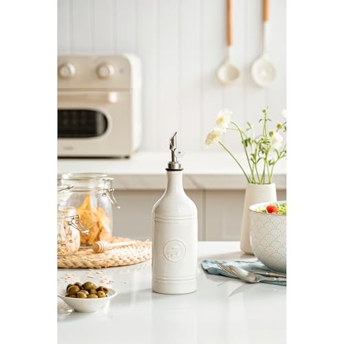MIKIGEY Olive Oil Dispenser Bottle with Spout, 18 oz Ceramic Oil Dispensers for Kitchen, Opaque Cruet, EVOO & Vinegar Bottle with Automatic Stainless Steel Pourer, Pack of 1 - Image 3