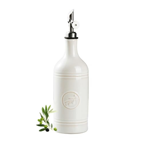 MIKIGEY Olive Oil Dispenser Bottle with Spout, 18 oz Ceramic Oil Dispensers for Kitchen, Opaque Cruet, EVOO & Vinegar Bottle with Automatic Stainless Steel Pourer, Pack of 1 - Image 1