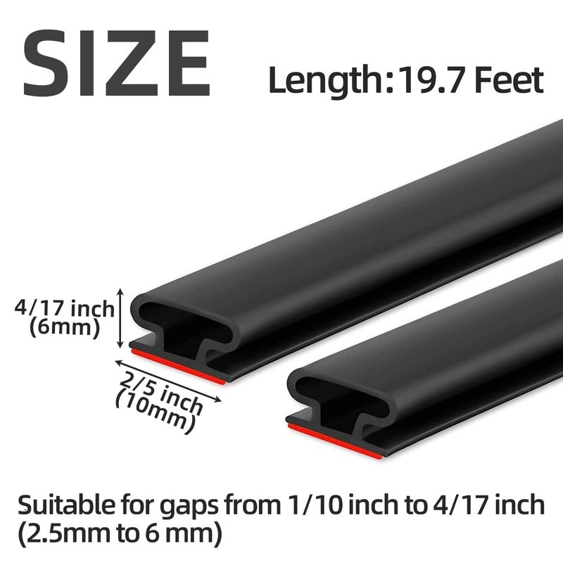 ESUFEIR 19.7Feet Door Weather Stripping Door Seal Strip,Self-Adhesive Rubber Door Insulation Weather Strip for Windows and Doors Soundproofing,Weatherstripping for Doors Frame Gap Blocker(Black) - Image 2