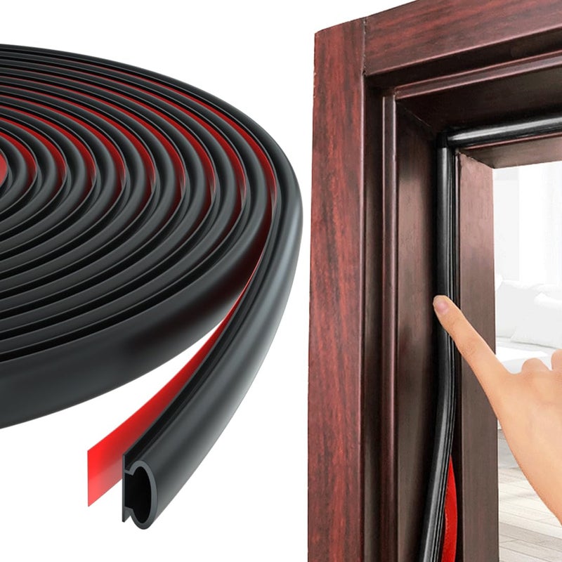 ESUFEIR 19.7Feet Door Weather Stripping Door Seal Strip,Self-Adhesive Rubber Door Insulation Weather Strip for Windows and Doors Soundproofing,Weatherstripping for Doors Frame Gap Blocker(Black) - Image 1