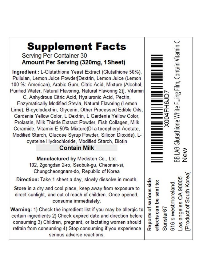 BB LAB Glutathione White Film 320mg*30pcs, Korea Glutathione Direct Film, Quick Absorption, Oral Dissolving Film, Contain Vitamin C - Image 4