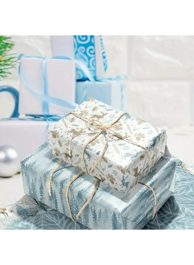 Kandid مجموعة ورق تغليف هدايا عيد الميلاد 6 قطع، تصاميم عيد الميلاد، أنماط احتفالية تقليدية (أزرق فاتح) - Image 5