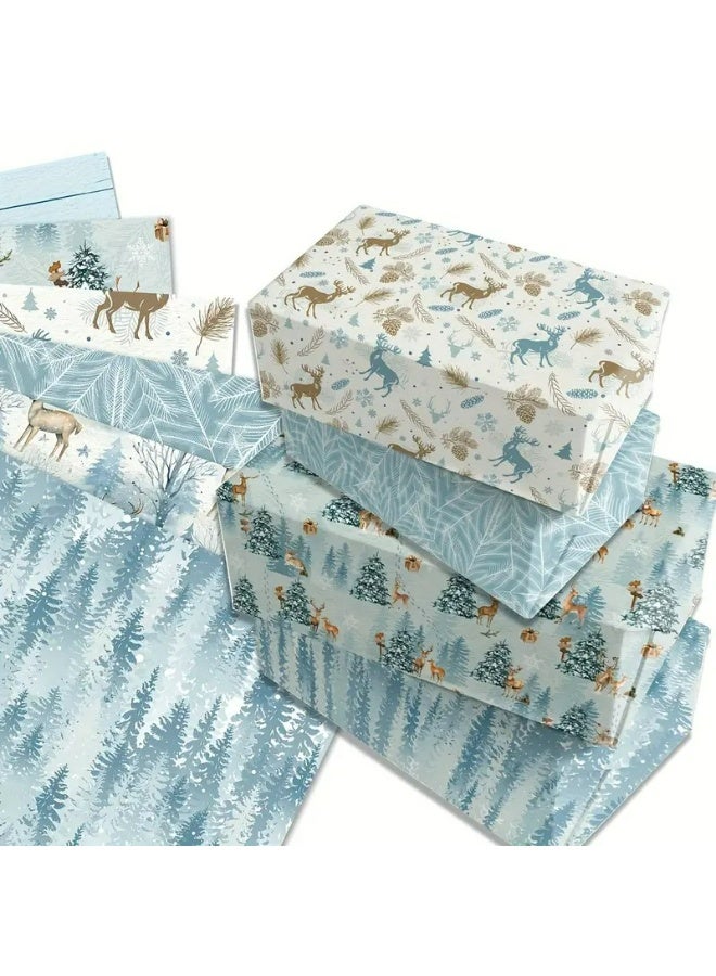 Kandid مجموعة ورق تغليف هدايا عيد الميلاد 6 قطع، تصاميم عيد الميلاد، أنماط احتفالية تقليدية (أزرق فاتح) - Image 3